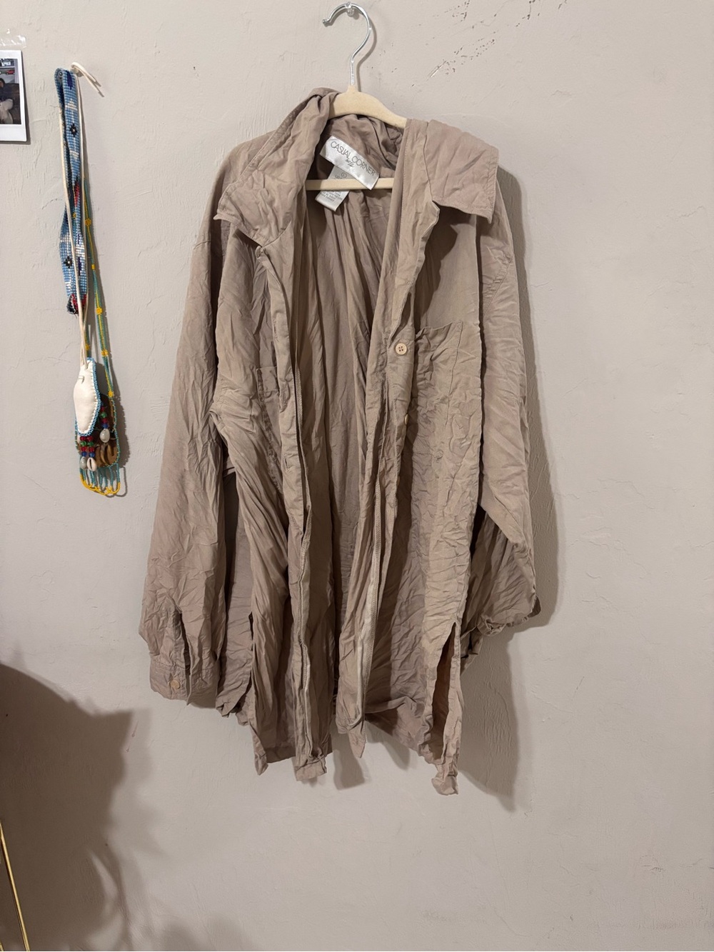 Casual Corner Lightweight Hooded Trench Coat in Taupe